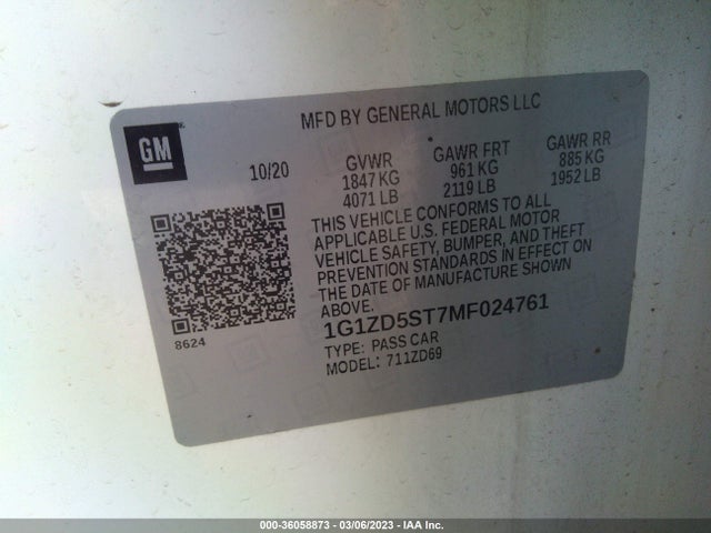 Chevrolet MALIBU LT 2021 1G1ZD5ST7MF024761 Image 9