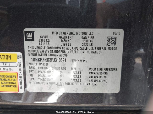 Chevrolet Traverse Ls 2015 1GNKRFKD3FJ318691 Image 9