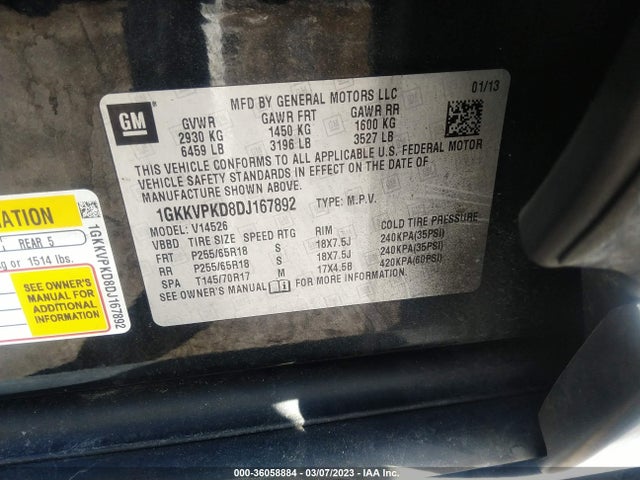 GMC ACADIA SLE 2013 1GKKVPKD8DJ167892 Image 10