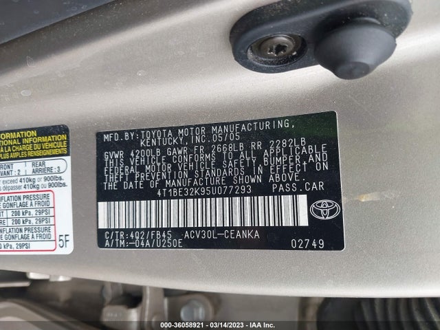 2005 TOYOTA CAMRY STD/LE/SE/XLE VIN: 4T1BE32K95U077293