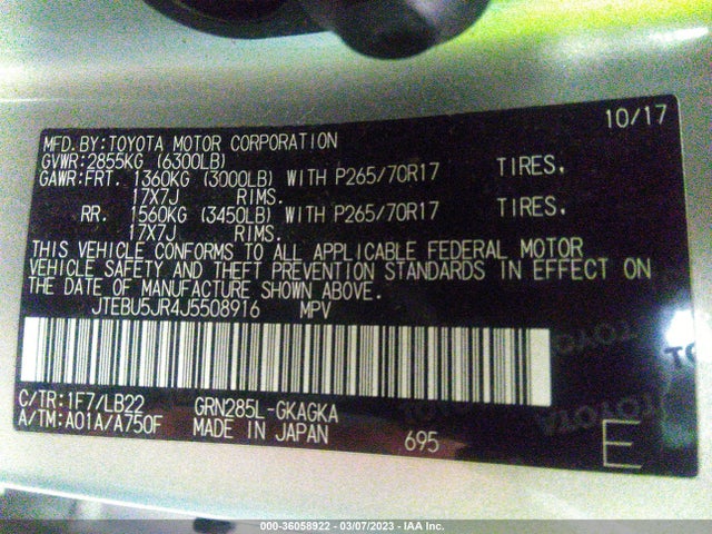 Toyota 4RUNNER SR5 2018 JTEBU5JR4J5508916 Image 11