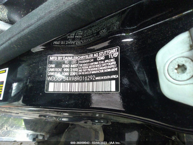 2008 MERCEDES-BENZ C-CLASS 3.0L VIN: WDDGF54X98R016292