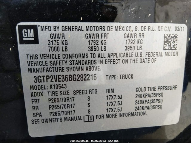 2011 GMC SIERRA 1500 SLE VIN: 3GTP2VE36BG282216