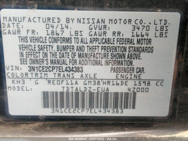 3N1CE2CP7EL434383 Nissan Versa Note Sv