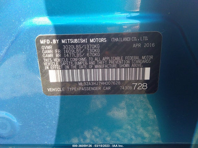 ML32A3HJ7HH007628 Mitsubishi MIRAGE ES