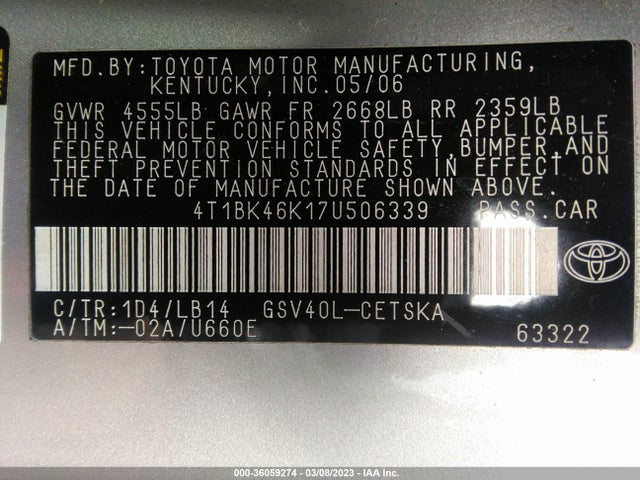 Toyota Camry 2007 4T1BK46K17U506339 Image 10
