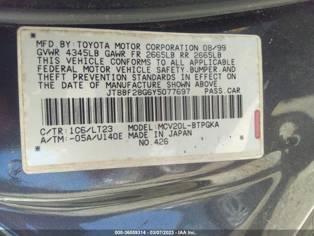 Lexus ES 300 2000 JT8BF28G6Y5077697 Image 10