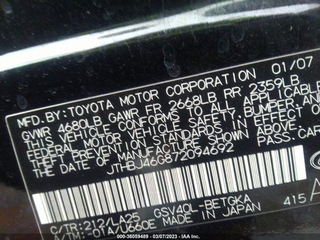 JTHBJ46G872094692 Lexus ES 350