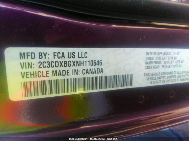 2C3CDXBGXNH110646 Dodge Charger Sxt