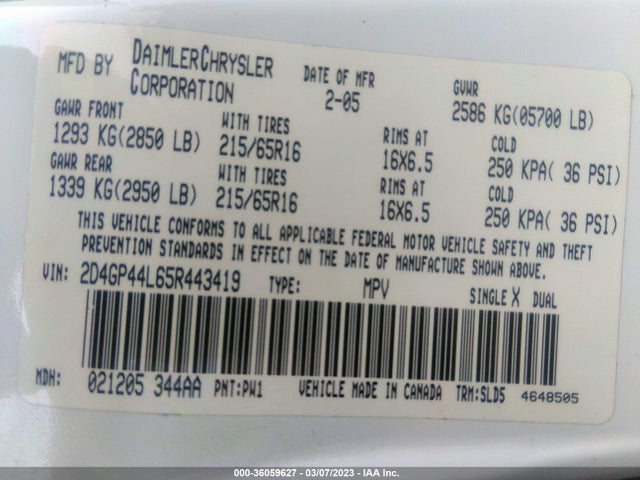 Dodge Grand Caravan Sxt 2005 2D4GP44L65R443419 Image 10