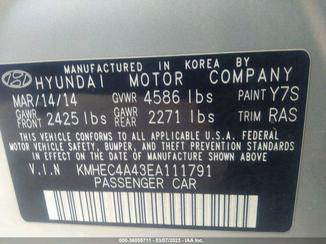 Hyundai Sonata Hybrid Limited 2014 KMHEC4A43EA111791 Image 10