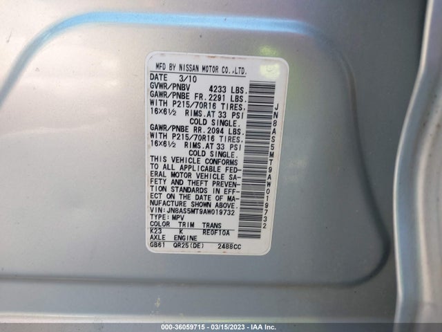 Nissan ROGUE S 2010 JN8AS5MT9AW019732 Image 9