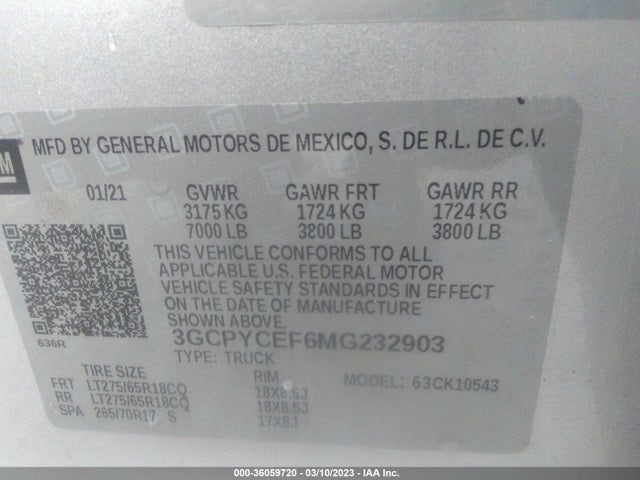 Chevrolet Silverado 1500 Custom Trail Boss 2021 3GCPYCEF6MG232903 Image 9