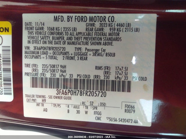 2015 Ford Fusion, VIN: 3FA6P0H78FR205720