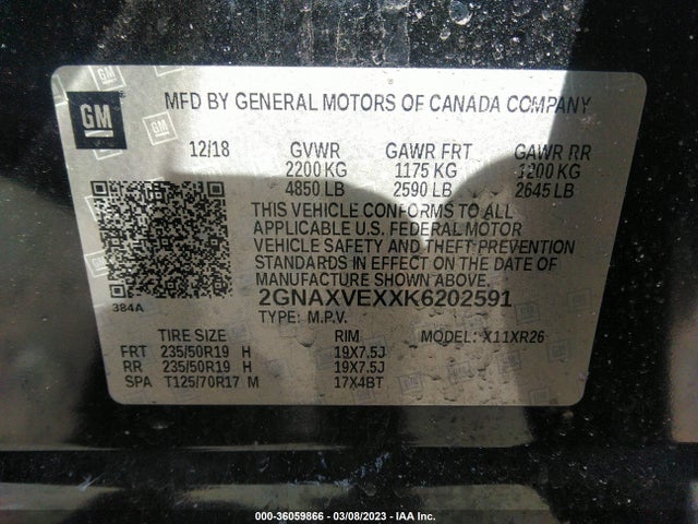 Chevrolet EQUINOX LT 2019 2GNAXVEXXK6202591 Image 9