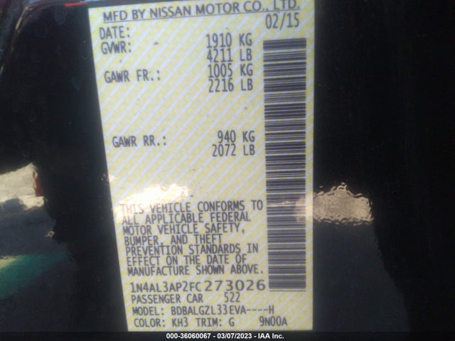 Nissan Altima 2.5 S 2015 1N4AL3AP2FC273026 Image 10