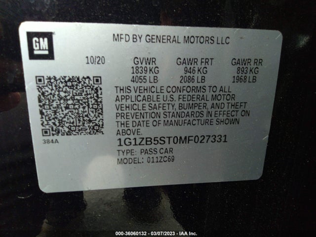 Chevrolet MALIBU LS 2021 1G1ZB5ST0MF027331 Image 9