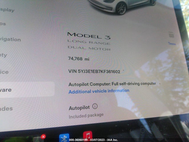 Tesla Model 3 Long Range 2019 5YJ3E1EB7KF361602 Image 8