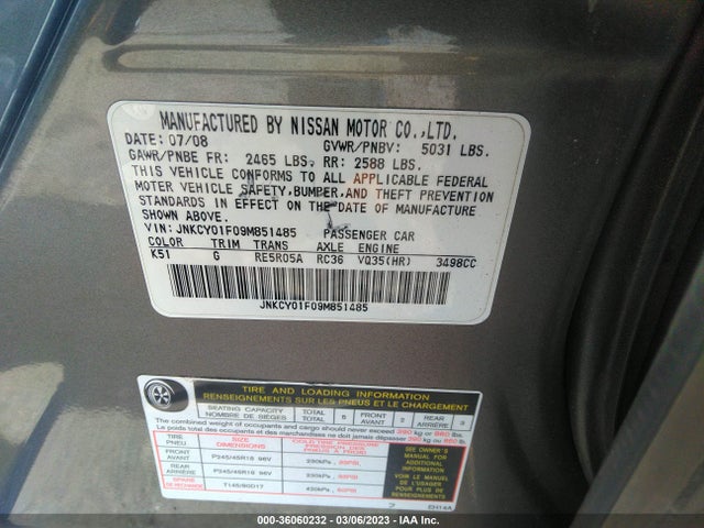 2009 INFINITI M35 VIN: JNKCY01F09M851485