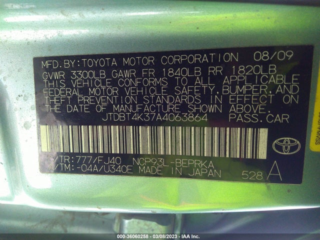 Toyota Yaris 2010 JTDBT4K37A4063864 Image 10