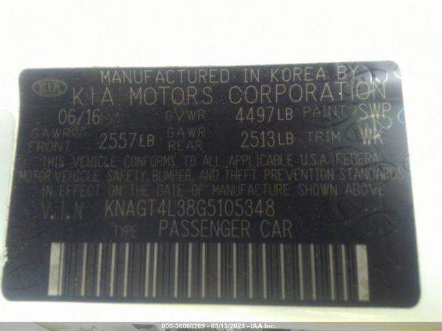 KNAGT4L38G5105348 KIA Optima Lx