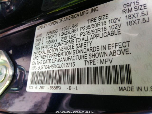 5J8TB4H5XGL012715 Acura Rdx Tech Pkg/tech