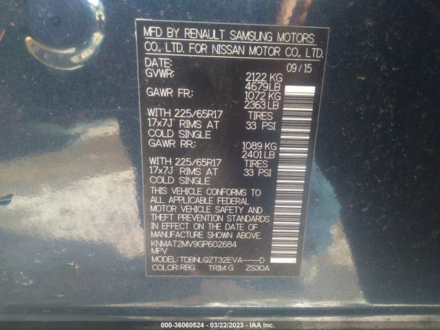Nissan ROGUE SV 2016 KNMAT2MV9GP602684 Image 10