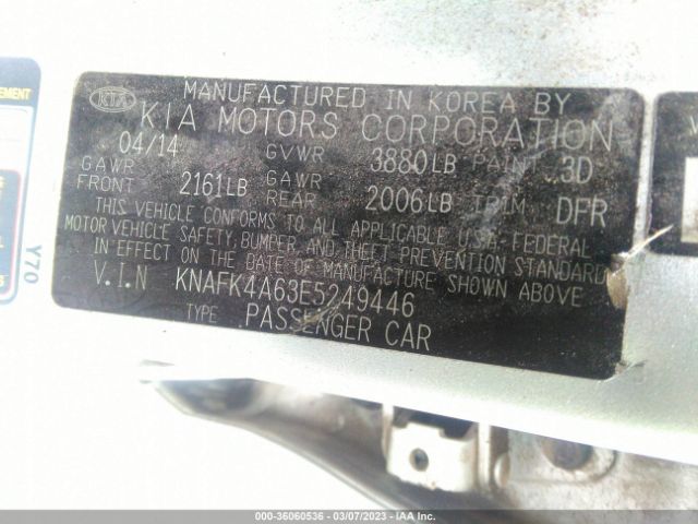 KNAFK4A63E5249446 KIA FORTE LX