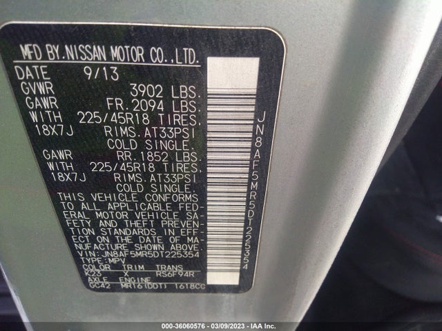 2013 NISSAN JUKE NISMO VIN: JN8AF5MR5DT225354