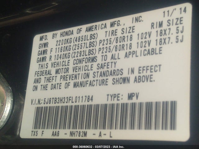 Acura RDX 2015 5J8TB3H33FL011784 Image 9