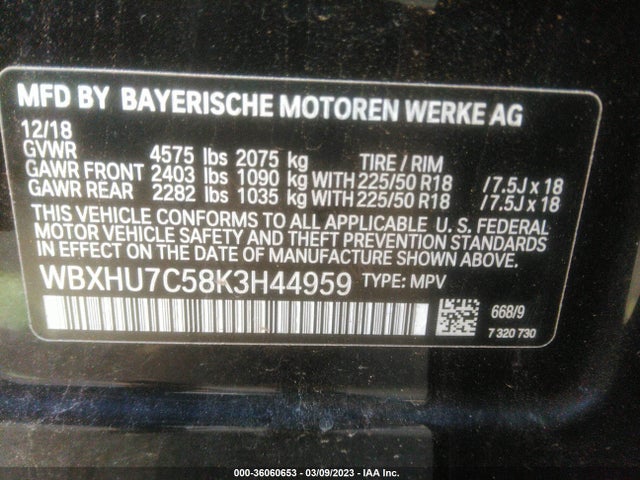 2019 BMW X1, VIN: WBXHU7C58K3H44959