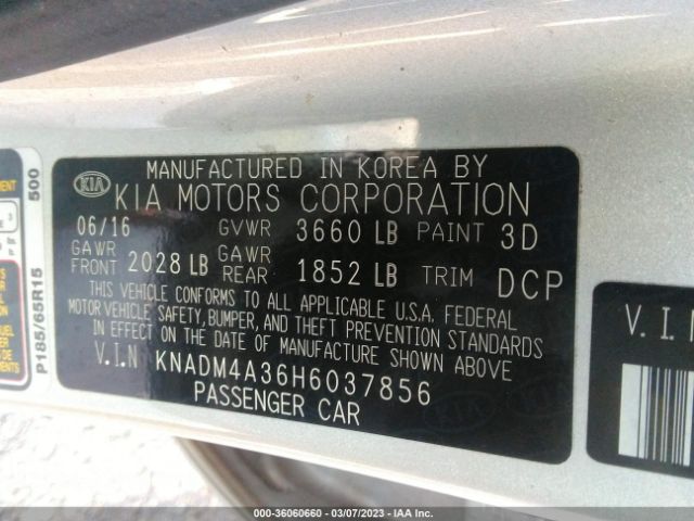 KNADM4A36H6037856 KIA RIO LX