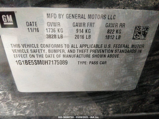 Chevrolet CRUZE LT 2017 1G1BE5SM0H7175089 Image 10