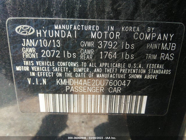 2013 HYUNDAI ELANTRA GLS PZEV VIN: KMHDH4AE2DU760047