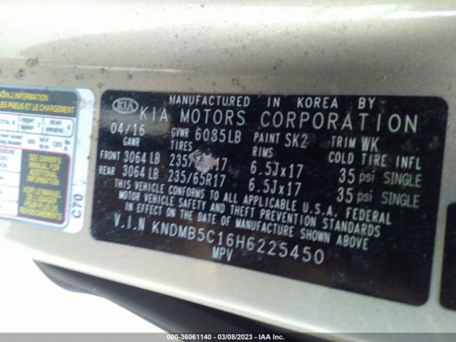 KNDMB5C16H6225450 KIA SEDONA LX