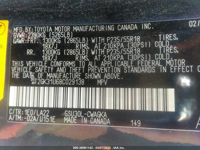 2T2GK31U68C029138 Lexus RX 350