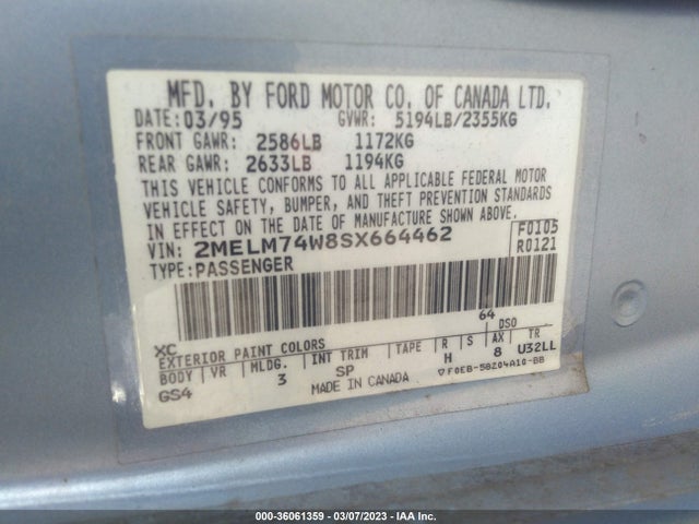 1995 MERCURY GRAND MARQUIS GS VIN: 2MELM74W8SX664462