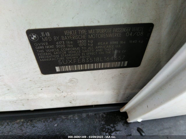2008 BMW X5 4.8I VIN: 5UXFE83518L164657