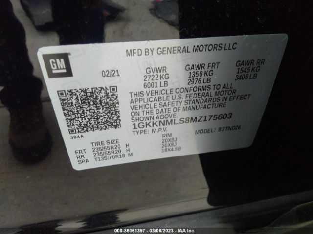 1GKKNMLS8MZ175603 GMC ACADIA SLT