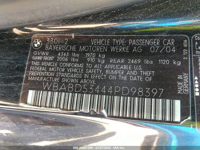 WBABD53444PD98397 BMW 3 Series 330ci