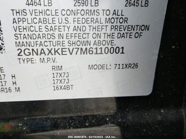 Chevrolet EQUINOX LT 2021 2GNAXKEV7M6110001 Image 9