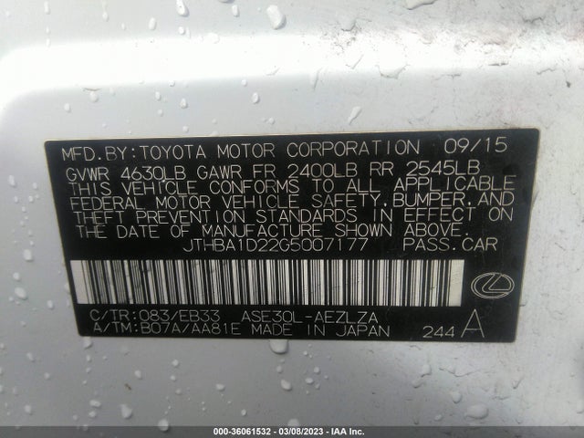 JTHBA1D22G5007177 Lexus IS 200T