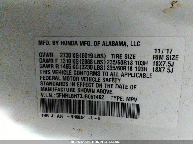 Honda Odyssey Ex-l 2018 5FNRL6H73JB061462 Image 11