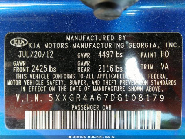 5XXGR4A67DG108179 KIA OPTIMA SX