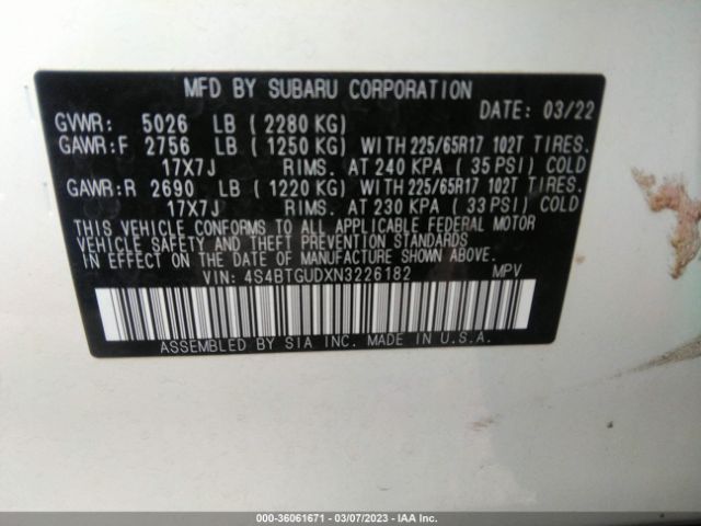 4S4BTGUDXN3226182 Subaru Outback Wilderness