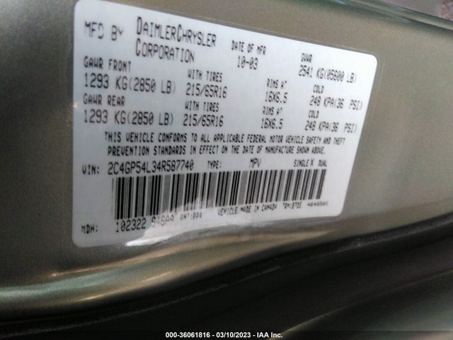 2C4GP54L34R587740 Chrysler Town & Country Touring