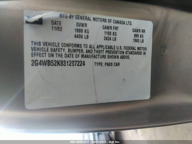 2003 BUICK REGAL LS VIN: 2G4WB52K831207224