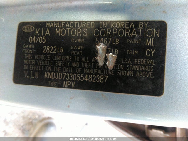 2005 KIA SORENTO LX/EX VIN: KNDJD733055482387