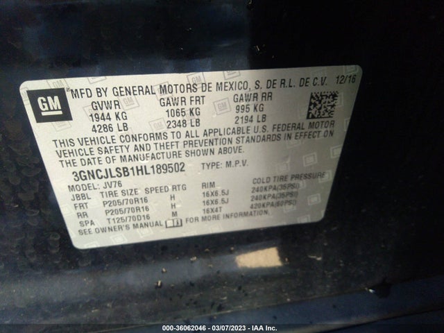 Chevrolet Trax Lt 2017 3GNCJLSB1HL189502 Image 11