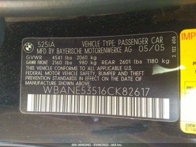 WBANE53516CK82617 BMW 5 Series 525i